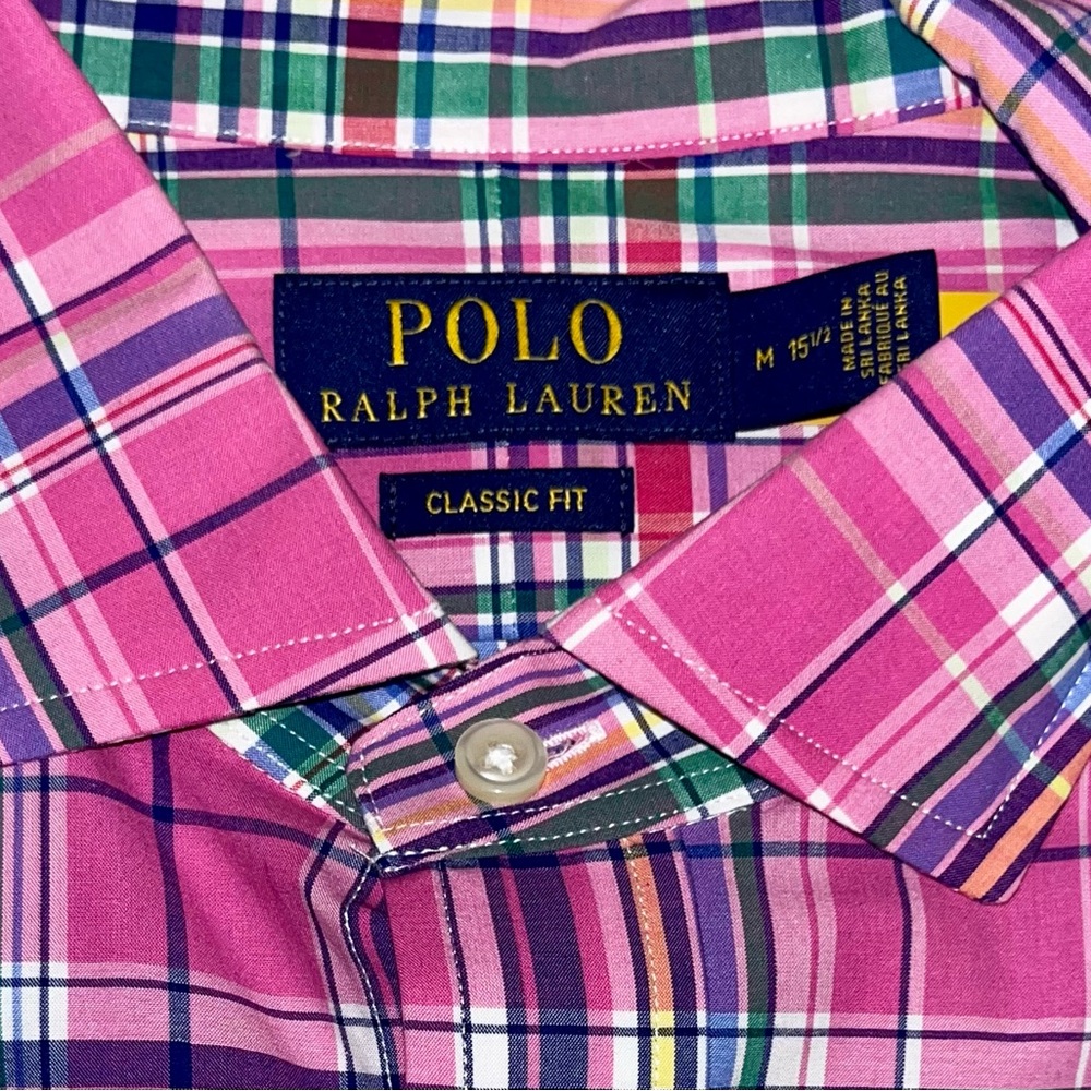Ralph Lauren Men's Pink and Green Plaid Shirt